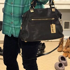 Michael Kors Black Leather Handbag with Gold Accents